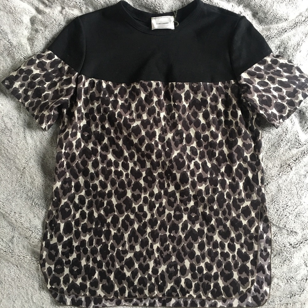 Longchamp Leopard Print Silk Top (NWT)- Size:4
